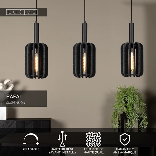 Lucide RAFAL - Suspension - 3xE27 - Gris - USP